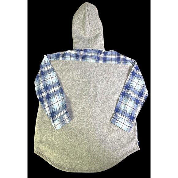 Flannel Faux Fur Hoodie Women Blue Plaid Button Up Long Sleeve Size XL (15-17) - Picture 8 of 10